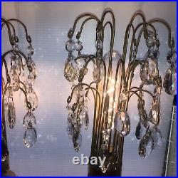 Set Of 2 Waterfall Lamps Crystal Prisms Hollywood Regency Art Deco 1940's RARE