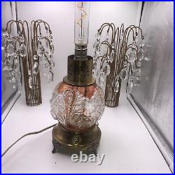 Set Of 2 Waterfall Lamps Crystal Prisms Hollywood Regency Art Deco 1940's RARE