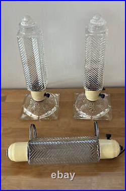 Set of 3 Art Deco Glass Torpedo Bullet Skyscraper Boudoir Lamps +Bed Frame Lamp