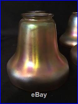 Set of (4) Gold Aurene Antique Steuben Glass Lamp Shades