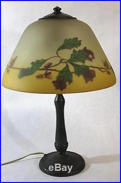 Signed Antique Arts & Crafts Reversed Painted Glass HANDEL Table Lamp Shade NR