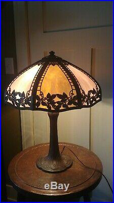 Signed Arts And Crafts Antique 21 Handel Lamp With Unsigned 16 Overlay Shade