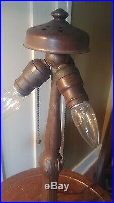 Signed Arts And Crafts Antique 21 Handel Lamp With Unsigned 16 Overlay Shade