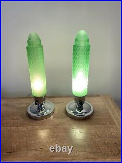 Single Lamp Art Deco Uranium Glass Hobnail Boudoir Lamps Skyscraper Torpedo Rare