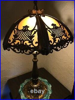 Slag Glass Lamp w Lilypad Stem, Art Nouveau Manner
