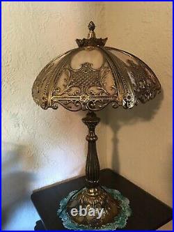 Slag Glass Lamp w Lilypad Stem, Art Nouveau Manner
