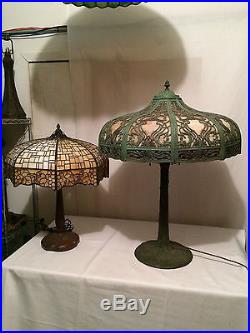 Slag glass antique arts crafts Victorian handel Bradley hubbard era panel lamp
