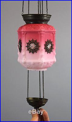 Small 19thC Antique Art Glass & Glass Jewels Hanging Candle Fairy Lamp, NR