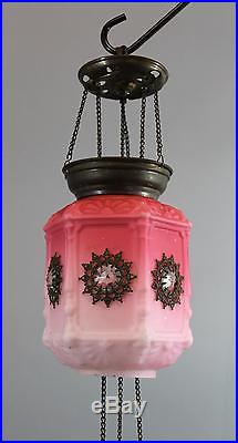 Small 19thC Antique Art Glass & Glass Jewels Hanging Candle Fairy Lamp, NR
