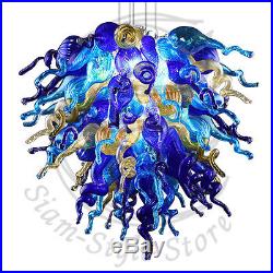 Source Hanging LIGHTING LAMP BLUE Hand Blown Glass Art Chandelier Home Decor