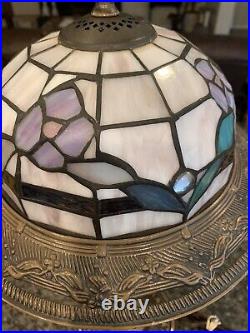 Stained Glass Floral Art Deco Electric Lamp Tiffany Style Metal Base 21