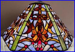 Stained Glass Lamp Shade Art & Craft Mission Style 17x8.25 Floral Hexagon EUC