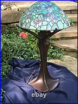 Stained glass lamp brass base- art nouveau
