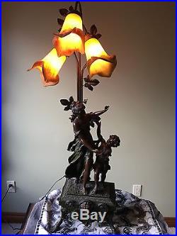Statue Lamp with 3 Art Glass Shades