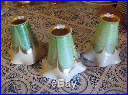 Steuben Art Glass 3 GREEN PULLED FEATHER LAMP SHADES 5 Tall Set of 3