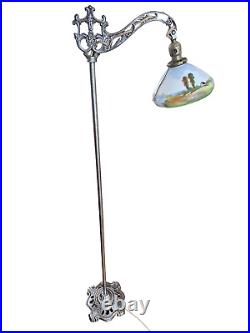 Stunning Antique Bridge Lamp, Floor Lamp c1920 Art Glass Shade