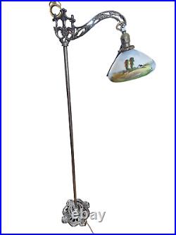 Stunning Antique Bridge Lamp, Floor Lamp c1920 Art Glass Shade