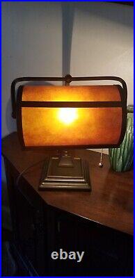 Stunning Arts & Crafts Mica Tensor Bronze Tone Metal Swivel Bankers Lamp GREAT