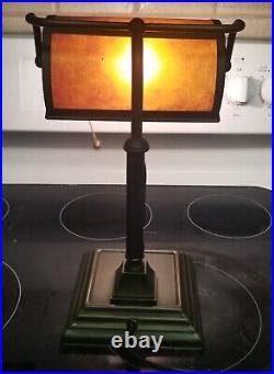 Stunning Arts & Crafts Mica Tensor Bronze Tone Metal Swivel Bankers Lamp GREAT