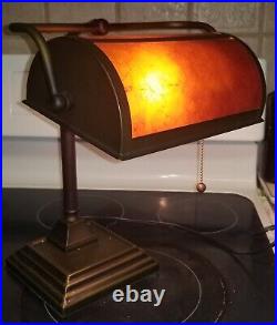 Stunning Arts & Crafts Mica Tensor Bronze Tone Metal Swivel Bankers Lamp GREAT