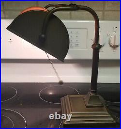 Stunning Arts & Crafts Mica Tensor Bronze Tone Metal Swivel Bankers Lamp GREAT