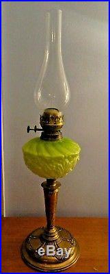 Stunning Duplex Art Nouveau Brass Oil Lamp Lovely Lime Green Glass Font Shade