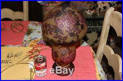 Stunning Galle Glass Table Lamp-Purple Flowers-Tip Galle-Art Glass Lamp-#1-LQQK