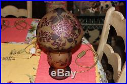 Stunning Galle Glass Table Lamp-Purple Flowers-Tip Galle-Art Glass Lamp-#1-LQQK