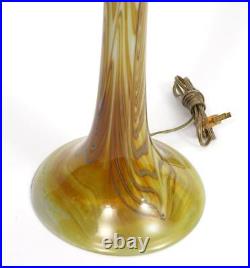 Swallowtail Studios Art Glass Table Lamp, Pulled Feather Brown Gold 28 1/2 Tall
