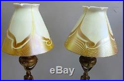 TIFFANY STUDIOS Pair of 16.5 Favrile Art Glass Candle Lamps c 1910s antique