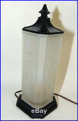 TIFFIN Nude Nymph Antique vtg 1930s Art Deco Satin Glass LAMP Complete & Works