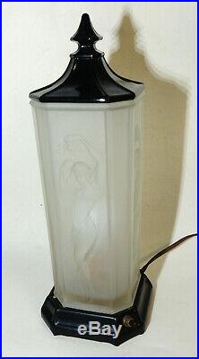 TIFFIN Nude Nymph Antique vtg 1930s Art Deco Satin Glass LAMP Complete & Works