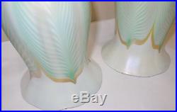 Two Matching 6 Signed Quezal Pulled Feather Lamp Shades Steuben