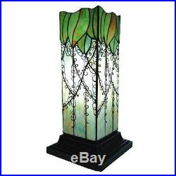 Table Lamp 1 Light Tiffany Style Stained Art Glass Vine Leaf Hurricane Pillar
