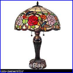 Table Lamp 2 Light Tiffany Style Hummingbirds Stained Art Glass Handcrafted 16D