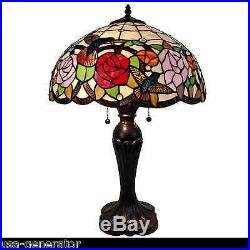 Table Lamp 2 Light Tiffany Style Hummingbirds Stained Art Glass Handcrafted 16D