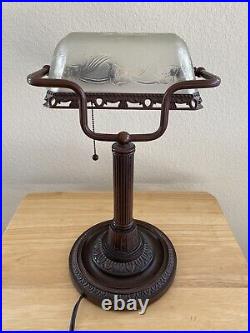 Table Lamp, Desk Lamp, Art Noveau Galle Style, Ornate Base & Glass Shade