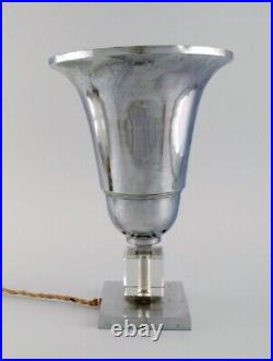 Table lamp in aluminum and clear art glass. French design, 1940s