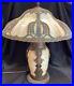 The Best Antique Art Nouveau Stained Slag Glass Shade Panel Lamp with Lighted Base