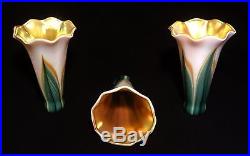 Three Lundberg Studios Pulled Feather Lily Lamp Shades Decorated Art Glass NR