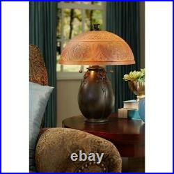Tiffany 2 Light Table Lamp with Dome Art Glass Shade Tiffany Double Pull Chain