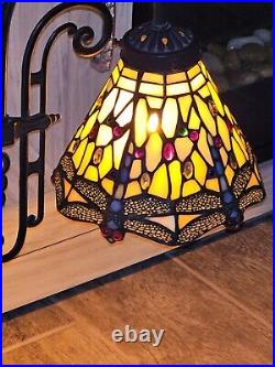 Tiffany & Co Double Dragonfly Stained Glass Opal Glass Base/Shaft 22x22 Gorgeous