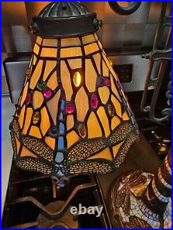 Tiffany & Co Double Dragonfly Stained Glass Opal Glass Base/Shaft 22x22 Gorgeous