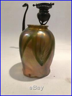 Tiffany Studios Bronze Cobra Candlestick With LCT Signed Favrile Art Glass Shade