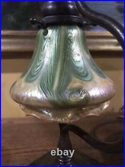 Tiffany Studios Bronze Lamp Loetz Art Glass Damascene Favrile Shade Handel Era