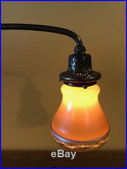 Tiffany Studios Double Student Lamp With Steuben Art Glass Intarsia Shades