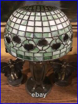 Tiffany Studios L. C. T. Bronze Lamp Art Glass Damascene Favrile Shade Handel Era