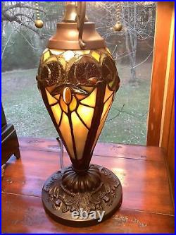 Tiffany Style 24 Table Lamp Stained Glass withLighted Base Art Deco Style