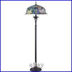 Tiffany Style 3 Light Floral Design Blue Yellow Green Red Art Glass Floor Lamp