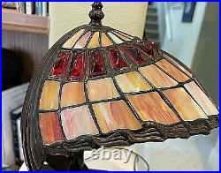 Tiffany Style Art Nouveau Stained Glass Accent Lamp, Statue Base. 12h